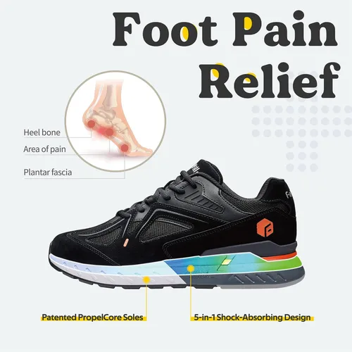 Vista 4 de FitVille Zapatos de caminar extra anchos para hombre, tenis de ancho ancho ancho para pies planos, ajuste de arco, alivio del dolor en el talón