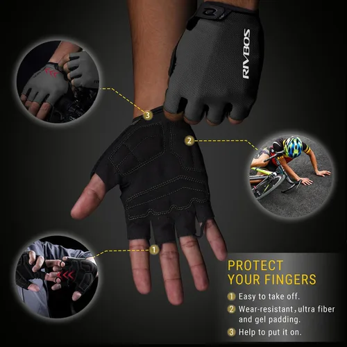 Vista 3 de RIVBOS Guantes de ciclismo para hombres y mujeres con almohadilla antideslizante que absorbe los golpes para bicicletaentrenamientobicicleta