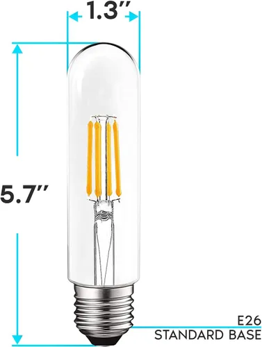 Vista 5 de LUXRITE Bombilla LED T10, equivalente a 5 W = 60 W, blanco cálido de 2700 K, bombilla de filamento Edison vintage, 500 lúmenes, bombilla tubular