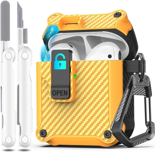 Vista 139 de R-fun Funda de carga compatible con AirPods de 2ª generación 2019, 1ª generación 2016, protección completa contra caídas, tapa desplegable