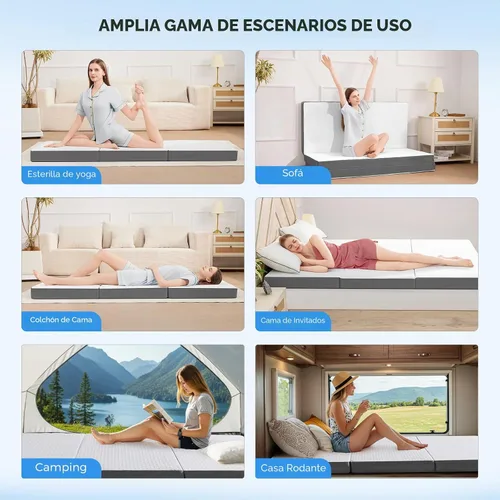 Vista 7 de MASVIS Colchón Tríptico, Colchón Plegable de Espuma Viscoelástica de 3 Pulgadas con Funda Lavable, Cama de Piso Tri-Plegable para Acampar, Twin