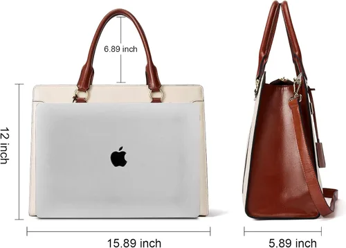 Vista 4 de BOSTANTEN Maletín para mujer de 15.6 pulgadas, bolso de cuero para laptop vintage, elegante bolso de negocios para abogadas, bolsa de trabajo