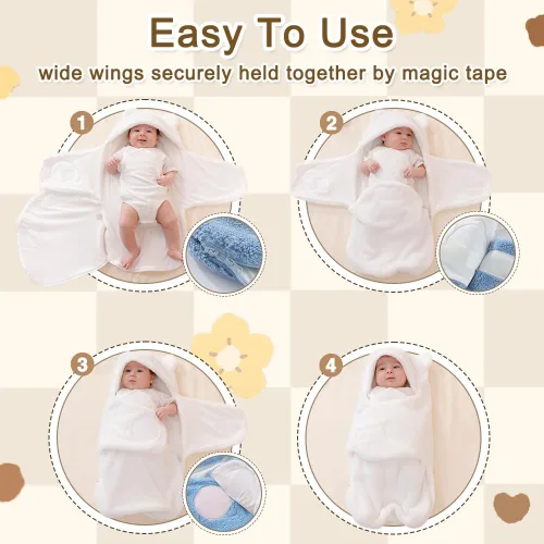 Vista 5 de AiWMGL Manta de Forro Polar para Bebé de Invierno 0-3 Meses Niños Niñas Envoltura Ajustable para Recién Nacido Suave y Cálida Saco de Dormir de Felpa