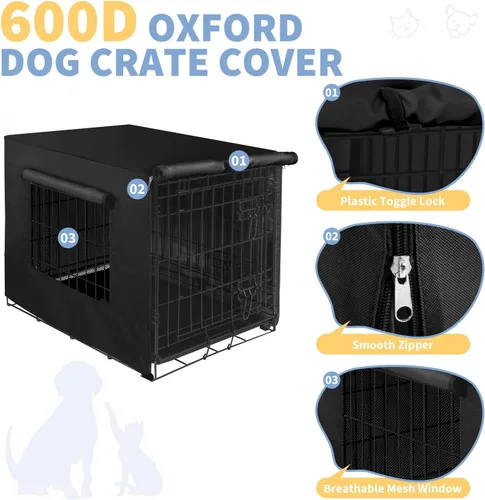 Vista 3 de X-ZONE PET - Funda impermeable para jaula de perro, 24 pulgadas, color negro con ventana
