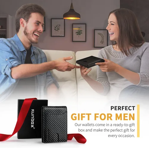 Vista 5 de RUNBOX Cartera delgada para hombre, 11 ranuras para tarjetas de crédito, de cuero, con bloqueo RFID, pequeña, delgada, plegable, minimalista 0 negro