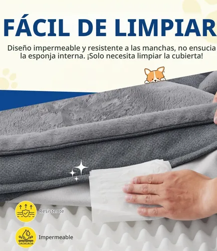 Vista 6 de Made4pet - Cama grande para perro, sofá ortopédico de espuma para perros, sofá cama para mascotas de 38 pulgadas con funda impermeable lavable, Gris