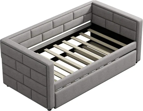 Vista 4 de Bellemave Sofá cama tapizada, sofá cama de tamaño individual con nido, sofá cama nido enrollable, sofá cama tapizada con respaldo acolchado (gris)