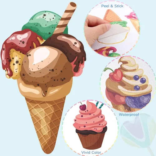 Vista 5 de Calcomanías de pared de helado extraíbles coloridas calcomanías de pared para despegar y pegar, calcomanías de helado para decoración de habitación