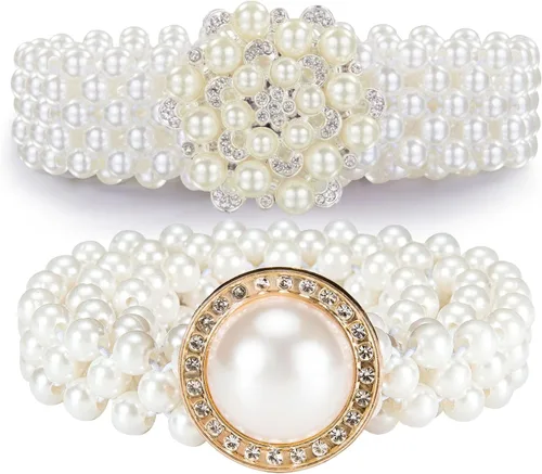 Vista 17 de Dubulle Cinturón de perlas de mujer Cadena de cintura blanca elástica para Blanco crema
