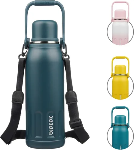 Vista 12 de BJPKPK - Botellas de agua termoaisladas de 27 onzas con tapa y asa de transporte, botellas de agua de acero inoxidable libres de BPA para la Verde