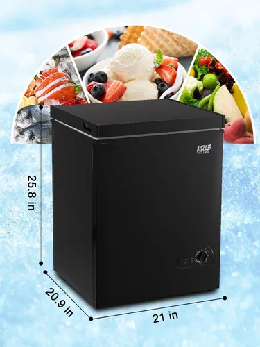 Vista 4 de Mini Chest Freezer 3.5 Cu.Ft 7 Gears Temperature Control Compact Deep Freezer with Top Open Door and Removable Storage Basket Black