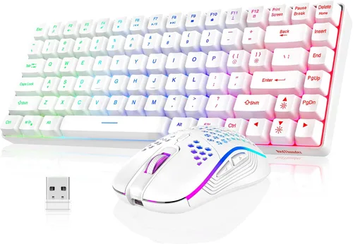 Vista 9 de Combo de teclado y mouse inalámbricos RedThunder K84, batería recargable con retroiluminación arco iris, teclado ultra compacto TKL de 75%