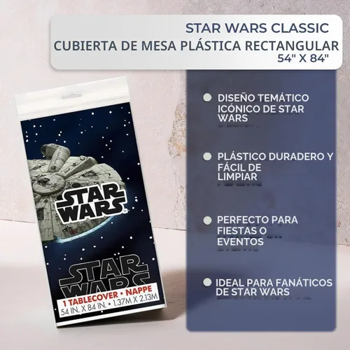 Vista 6 de Mantel rectangular clásico de plástico multicolor de Star Wars (54 x 84 pulgadas), 1 unidad, material icónico y ecológico, perfecto para cada