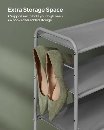 Vista 6 de SONGMICS Zapatero, Organizador de Zapatos de 2 Niveles, Estante de Zapatos de Tela con 4 Ganchos, Capacidad para hasta 12 Pares de Zapatos, Zapatero