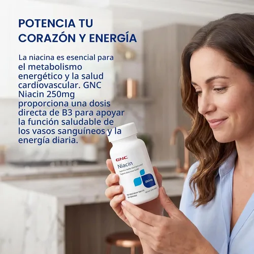 Vista 7 de GNC Niacina 250 mg, apoya la salud de los vasos sanguíneos, 100 tabletas vegetarianas