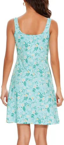 Vista 2 de Vestido sin mangas UPF 50+ para mujer, acampanado, con bolsillos, transpirable, de secado rápido, protección solar para senderismo, camping, playa