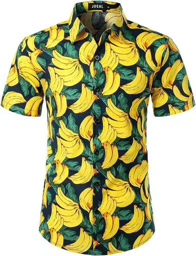Vista 3 de JOGAL - Atuendo hawaiano de manga corta con botones y estampado divertido de frutas para hombre