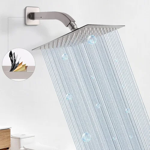 Vista 5 de Brazo de ducha HarJue con brida y cinta de teflón, brazo de extensión de tubo de ducha cuadrado montado en la pared de acero inoxidable 304