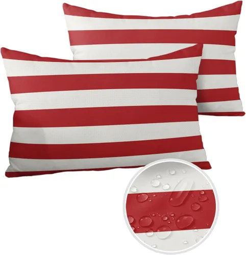Vista 38 de Fundas de almohada de exterior impermeables de 16 x 16 pulgadas, fundas de almohada de poliéster con rayas blancas y negras, fundas decorativas