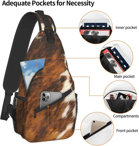 Vista 4 de Bolso bandolera con estampado de piel vacuno rojo y blanco para hombro casual para mujeres y hombres, Piel de vaca roja y blanca., talla única