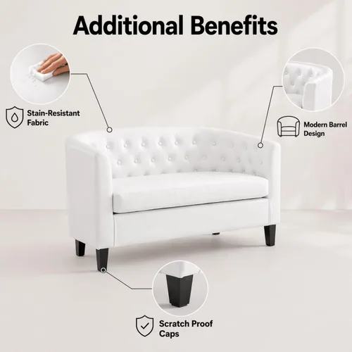 Vista 4 de Naomi Home Sillón de barril, sofás de dos plazas con botones acolchados de piel sintética, sofá moderno de dos plazas de piel sintética, sillones