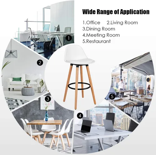 Vista 9 de COSTWAY Juego de 2 taburetes de bar, modernos taburetes de cocina sin brazos con asiento de piel sintética suave, taburete de altura de barra