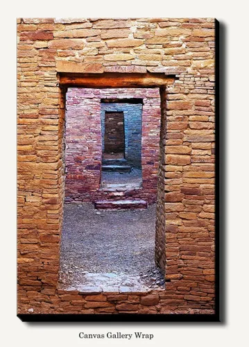 Vista 3 de Bob Estrin Handmade Photograph of Native American Ancient Stone Walls and Multiple Doors at the Pueblo Bonito Ruins at Chaco Culture Park, New