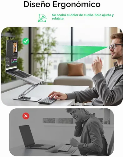 Vista 4 de MAGIC JOHN Soporte ajustable para laptop para escritorio, soporte elevador plegable giratorio de 360°, diseño ergonómico, soporte para computadora