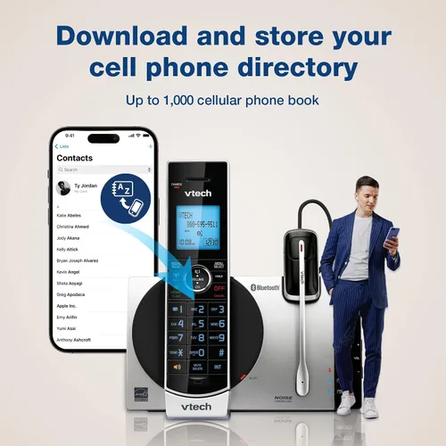 Vista 2 de VTech DS6771-3 DECT 6.0, teléfono inalámbrico desplegable con conexión a Cell, Siri y Google Now Access, plateado/negro, 2 teléfonos inalámbricos
