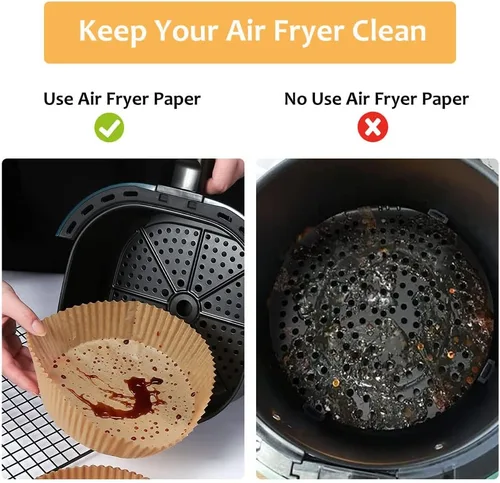Vista 6 de 100 forros de papel desechables para freidora de aire, forros de papel pergamino antiadherentes, protectores para freidora de aire, papel de hornear
