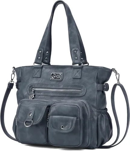Vista 10 de KL928 Bolsos grandes para mujer, bolso de hombro, bolso de mano, elegantes bolsos Hobo de cuero vegano para señoras, A-Negro-4 01-gris carbón