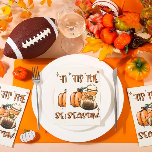 Vista 5 de 100 servilletas de papel para invitados de fútbol de calabaza de Tis The Season
