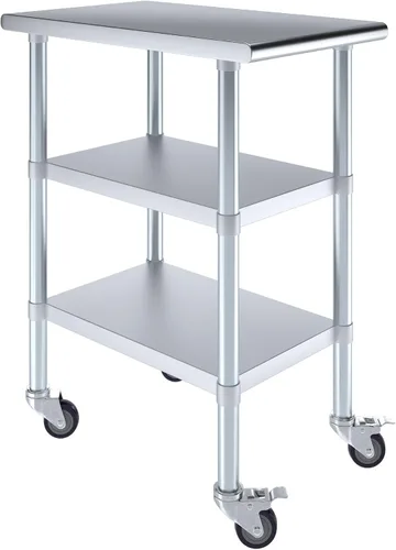 Vista 10 de AmGood Stainless Steel Work Table with 2 Shelves and Casters Metal Utility Table On Wheels