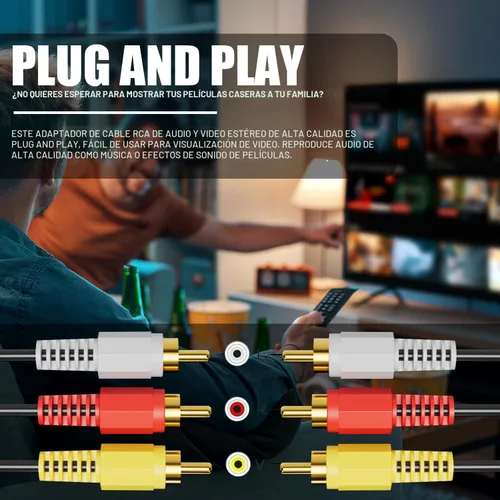 Vista 7 de Eanetf Cables RCA, cable 3RCA de audio y video chapado en oro de 24K que conecta componentes de audio y video, cable AV macho a macho