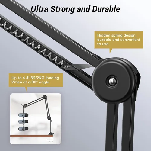 Vista 3 de TONOR Brazo de brazo de micrófono, brazo de micrófono ajustable con filtro pop extra grande, adaptador de tornillo de 3/8 pulgadas y 5/8 pulgadas