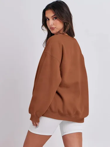 Vista 4 de ANRABESS Sudaderas de gran tamaño con capucha para mujer, cuello redondo, sin botones, ropa casual de otoño, ropa de preparación, adolescentes