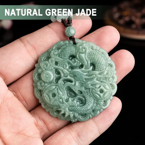 Vista 3 de BJIMIDTI Collar con colgante de jade para hombres y mujeres, collar de piedra curativa de jadita de hielo de grado A genuino con certificado