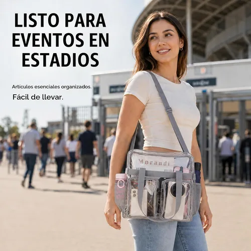 Vista 2 de ZENPUNK Bolsas transparentes aprobadas para estadios con cierre de cremallera, bolsa cruzada con correa ajustable Gris