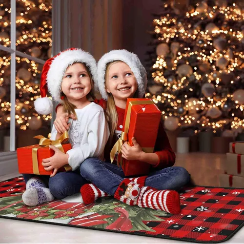 Vista 5 de 2 Piezas Alfombras y Tapetes de Cocina de Navidad para Piso con Base Antideslizante Tapete Feliz Navidad Decoración de Cocina Anti Fatiga