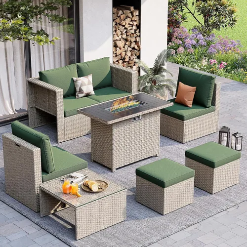 Vista 13 de Amopatio Juego de muebles de patio de 7 piezas, seccionales para exteriores, beige Negro/Beige