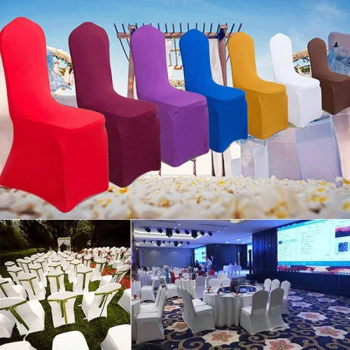 Vista 6 de Funda para silla de color sólido, funda elástica de elastano, para banquete de boda, fiesta, banquete, hotel, comedor, color blanco