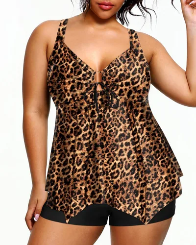 Vista 4 de Holipick Traje de baño tankini de dos piezas con pantalones cortos para mujer, con control de abdomen