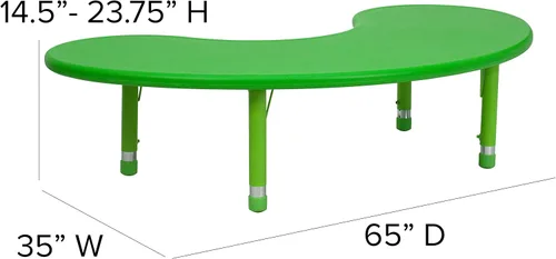 Vista 2 de BizChair Mesa de actividades ajustable en altura de plástico verde media luna 35x65