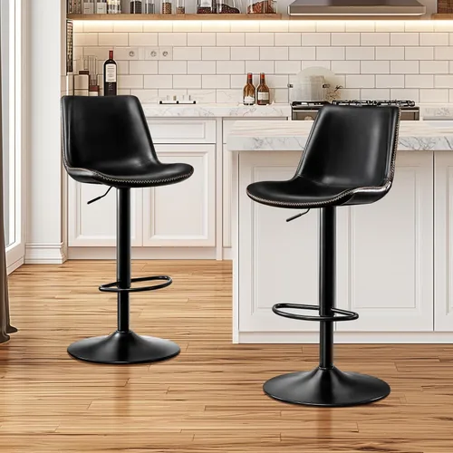 Vista 8 de STOOLINK Taburete de Bar Moderno Extra Grande con Asiento de Cuero de Microfibra - Altura Ajustable, Ergonómico de Servicio Pesado, Conjunto de Negro