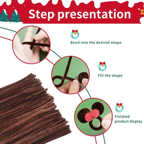 Vista 3 de 150 piezas de limpiapipas de chenilla marrón oscuro, limpiapipas peludos, bricolaje para manualidades creativas hechas a mano, proyectos de arte