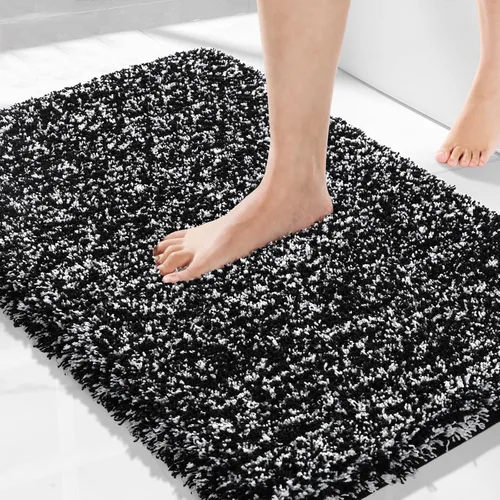 Vista 23 de Yimobra Alfombras de baño en negro y blanco antideslizantes lavables, tapetes de baño ultra suaves y absorbentes de agua, alfombra de ducha suave