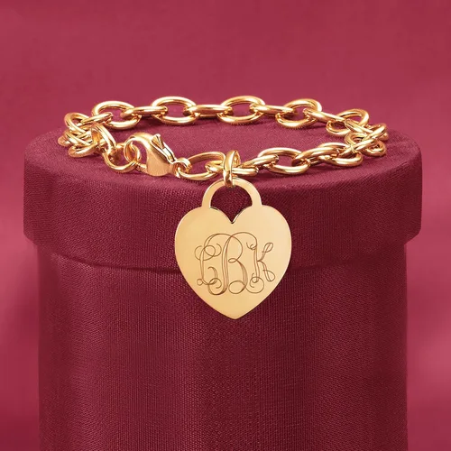 Vista 5 de Ross-Simons Italian 14kt Yellow Gold Personalized Heart Charm Bracelet