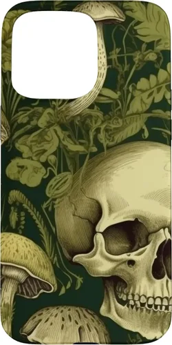 Vista 28 de iPhone 16 Skull Pattern Olive Green Mushroom Case