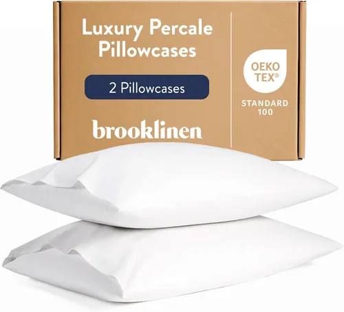 Vista 9 de Brooklinen Juego de 2 fundas de almohada de percal de lujo, 100% algodón, transpirables, lavables a máquina, duraderas y suaves, para comodidad