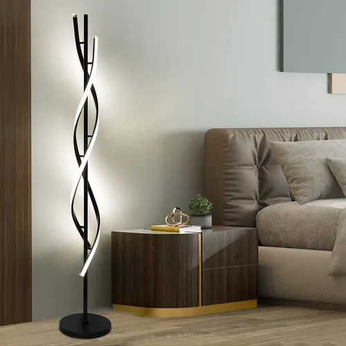 Vista 6 de Lámpara de pie moderna en espiral para sala de estar, lámpara de pie de esquina LED regulable de 30 W con control remoto, lámparas de pie negras